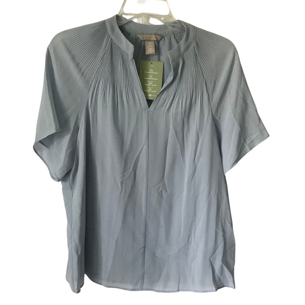 H and M Blouse Extra Small Womens Dusty Sky Blue Flutter Sleeve Tunic Style NWT
